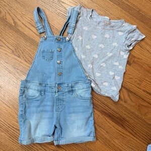Girls Vigoss 2 piece Heart Set - Overalls & matching tee M 9/10